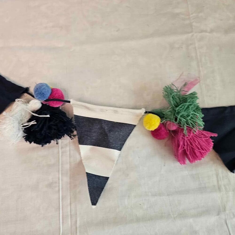 New!! 4 Pompom Denim Navy Garland Banner Classroom decor, office, room or party